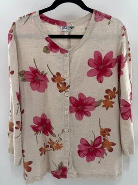 Gotcha Covered 100% Flax SZ XL Floral LS Blouse Button Front